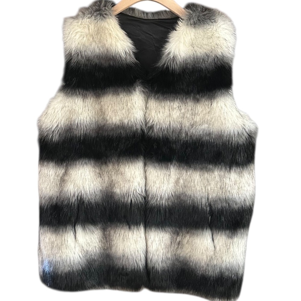 Faux Fur Vest Women XL Black Ivory Excellent Mob Wife Glamcore Night Out